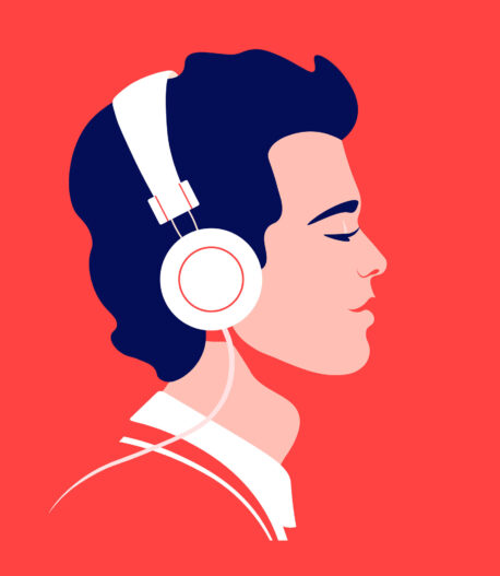 Young man listen to music on headphones. Music therapy. Guy prof Young man listen to music on headphones. Music therapy. Guy prof